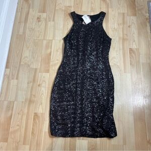 Bailey 44 Womens Knit Sequined Zip Front Mini Tank Dress Black Size XS NWT